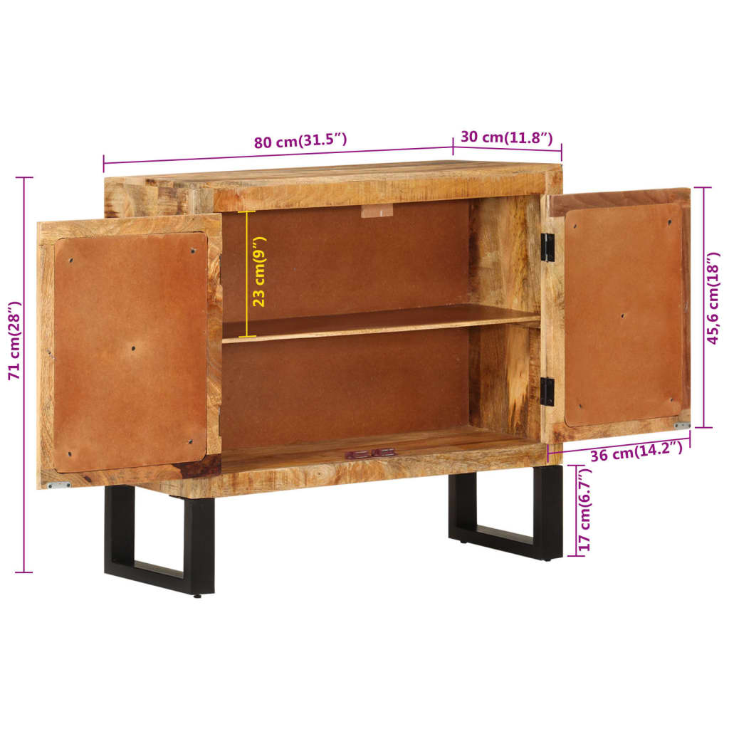 vidaXL Szafka, 80x30x71 cm, lite surowe drewno mango i metal