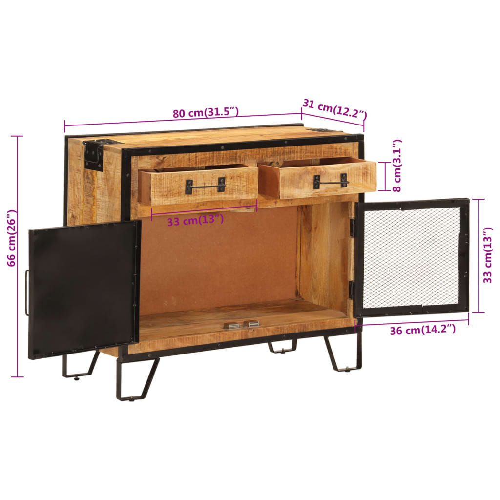 vidaXL Szafka, 80x31x66 cm, lite surowe drewno mango i metal