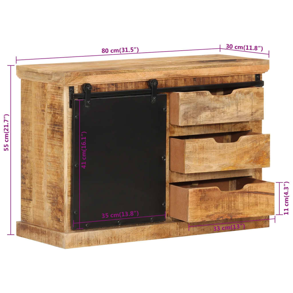 vidaXL Szafka, 80x30x55 cm, lite surowe drewno mango