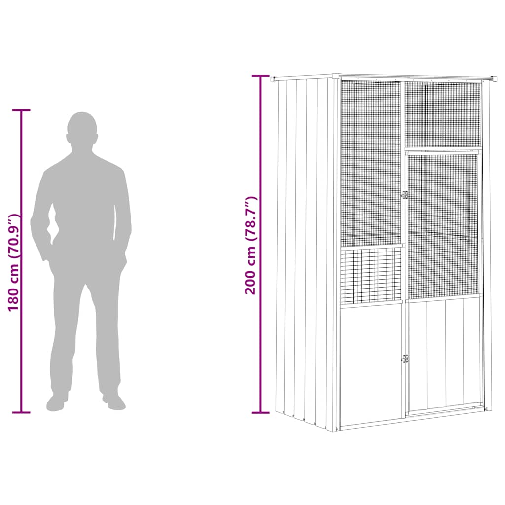 vidaXL Woliera, antracytowa, 115x78x200 cm, galwanizowana stal