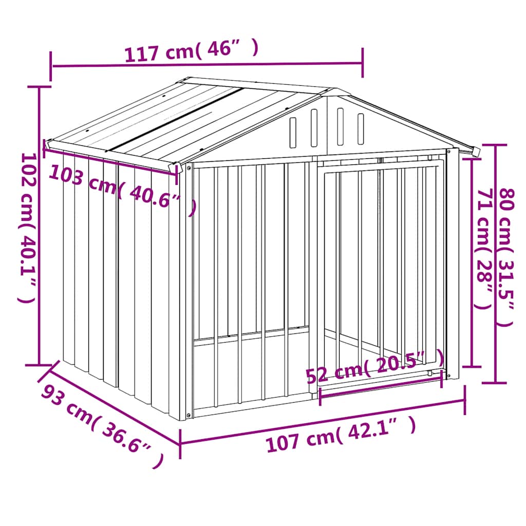 vidaXL Buda dla psa, z dachem, czarna, 117x103x102 cm, stal