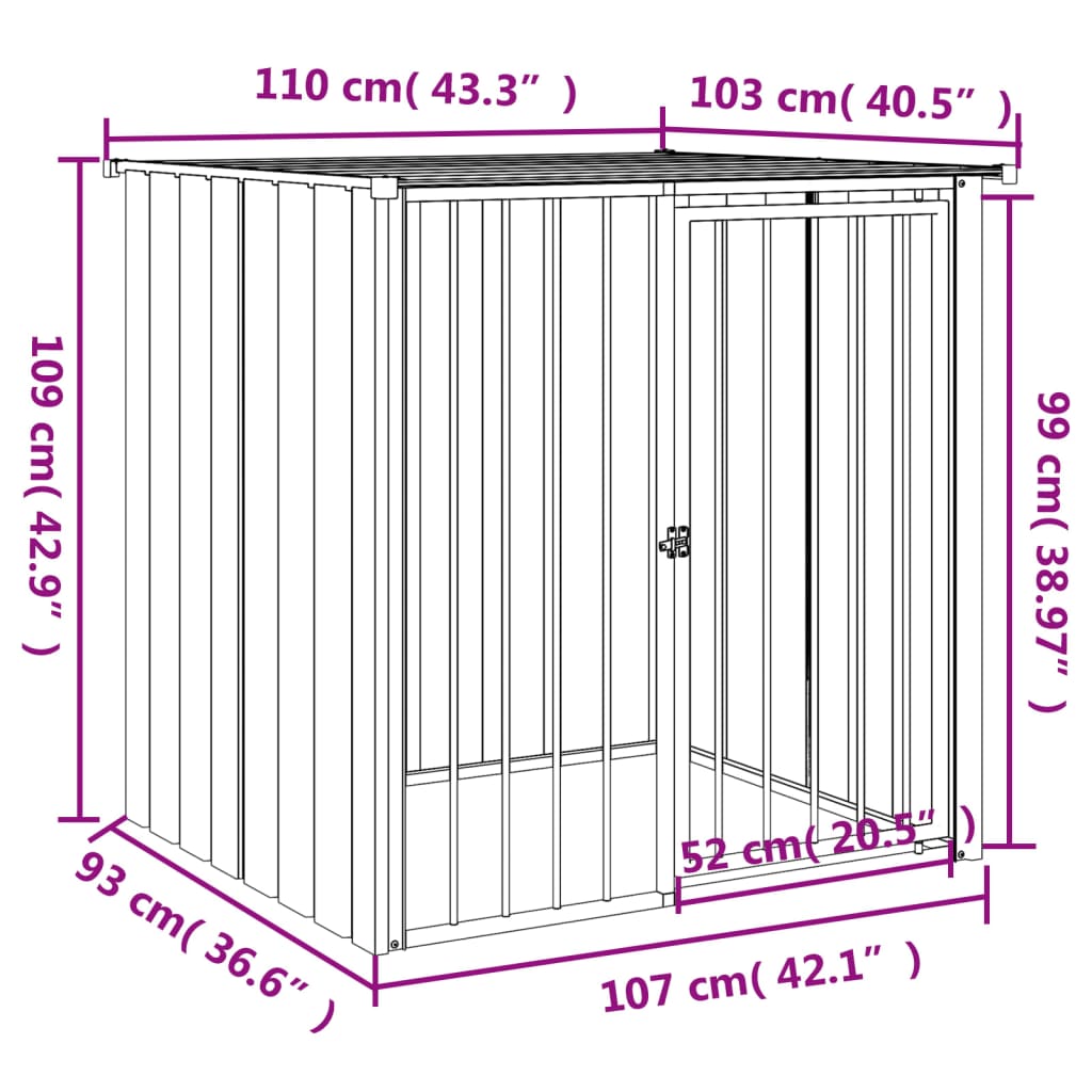 vidaXL Buda dla psa, z dachem, czarna, 110x103x109 cm, stal