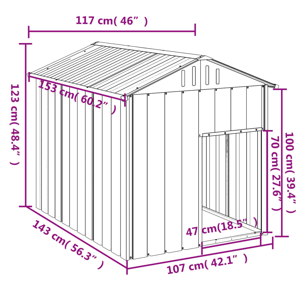 vidaXL Buda dla psa, z dachem, antracytowa, 117x153x123 cm, stal
