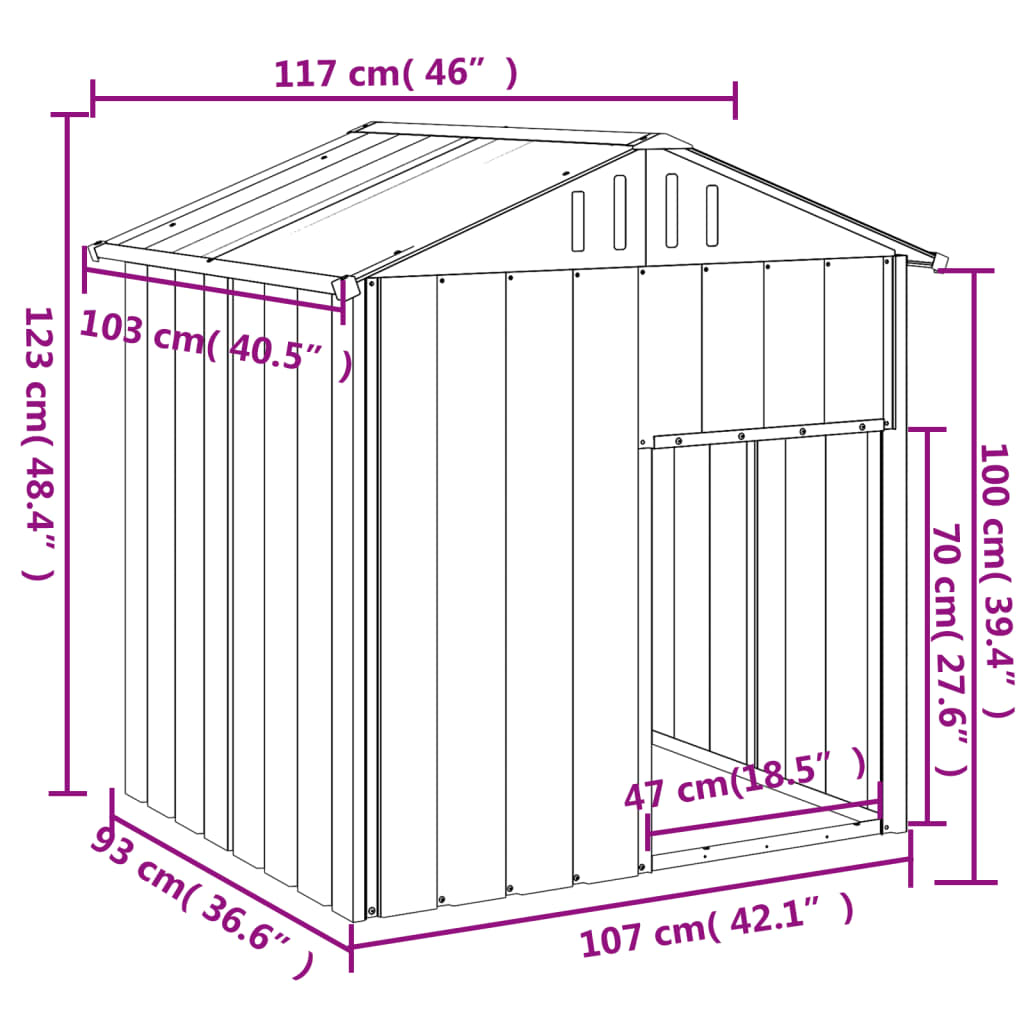vidaXL Buda dla psa, z dachem, antracytowa, 117x103x123 cm, stal