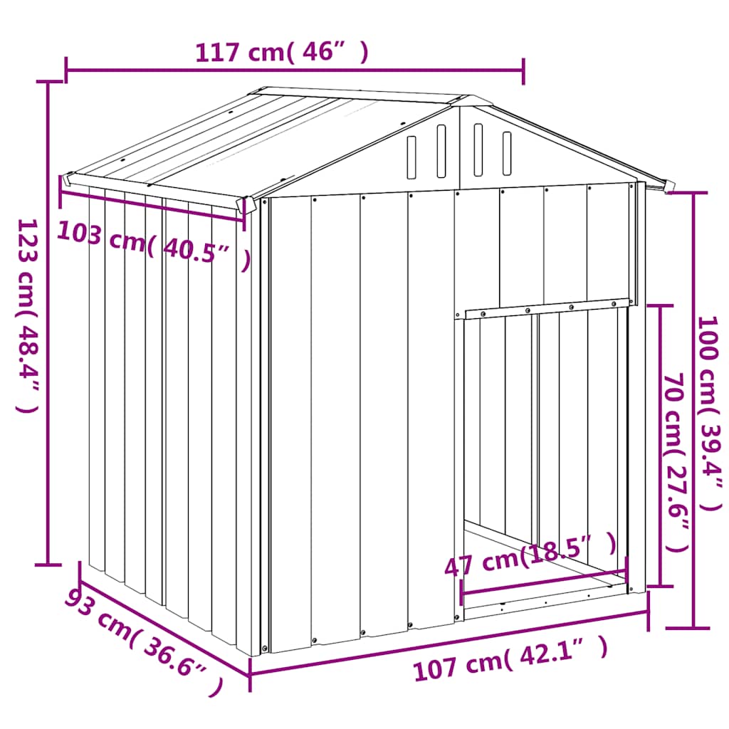 vidaXL Buda dla psa, z dachem, jasnoszara, 117x103x123 cm, stal