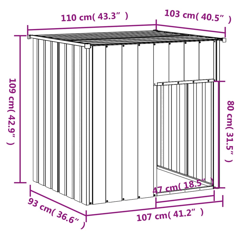 vidaXL Domek dla psa z dachem antracytowy 110x103x109 cm ocynkowana stal