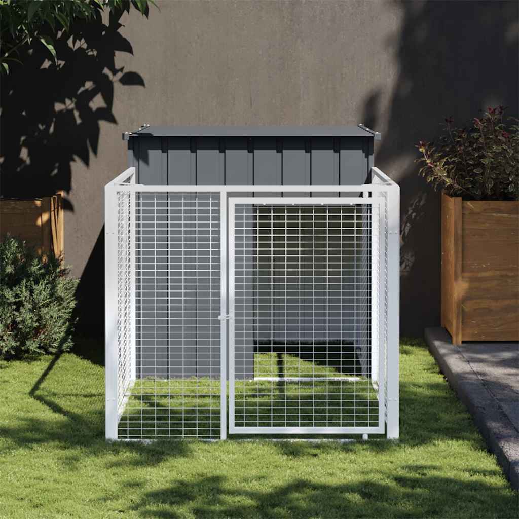 vidaXL Buda dla psa, z wybiegiem, antracytowa, 110x201x110 cm, stal