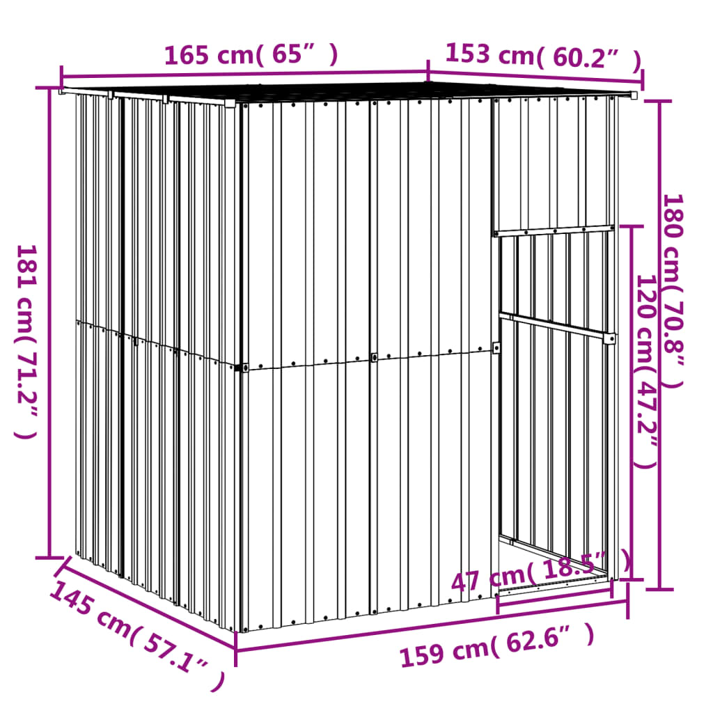 vidaXL Buda dla psa, z dachem, antracytowa, 165x153x181 cm, stal
