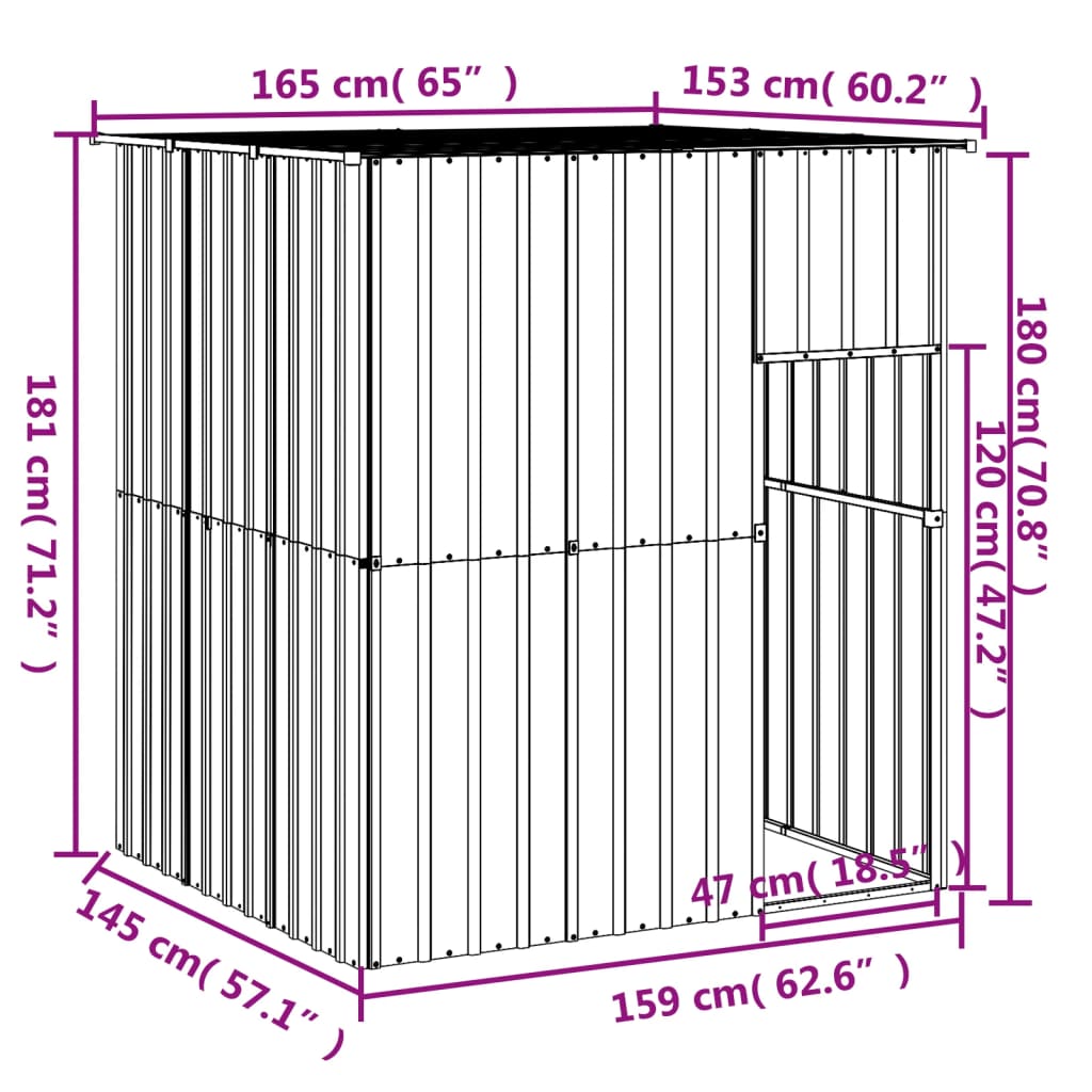 vidaXL Buda dla psa, z dachem, szara, 165x153x181 cm, stal