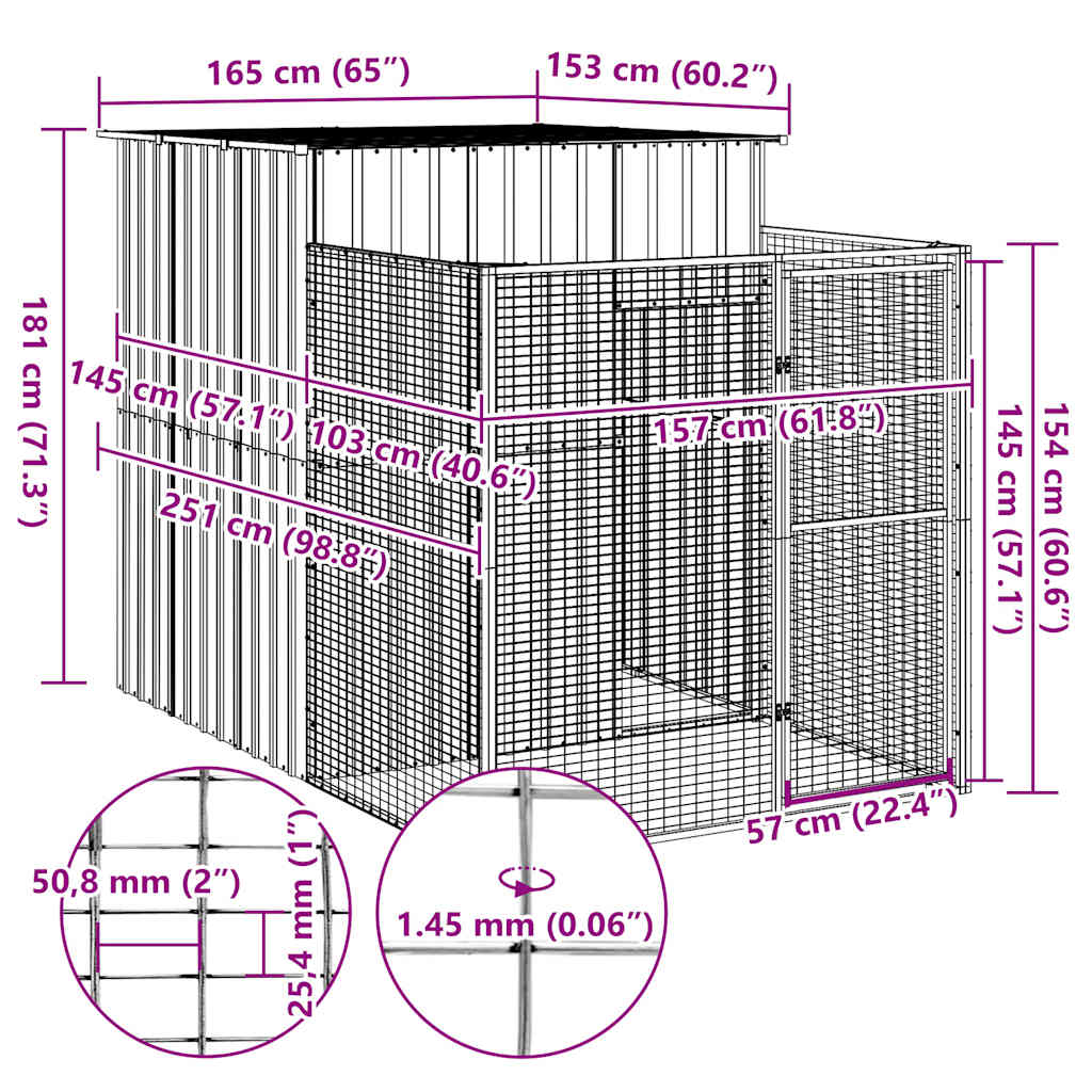 vidaXL Buda dla psa, z wybiegiem, antracytowa, 165x251x181 cm, stal