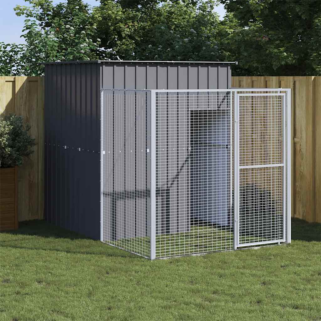 vidaXL Buda dla psa, z wybiegiem, antracytowa, 165x251x181 cm, stal