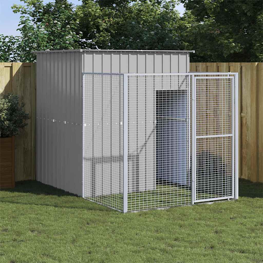 vidaXL Buda dla psa, z wybiegiem, jasnoszara, 165x251x181 cm, stal