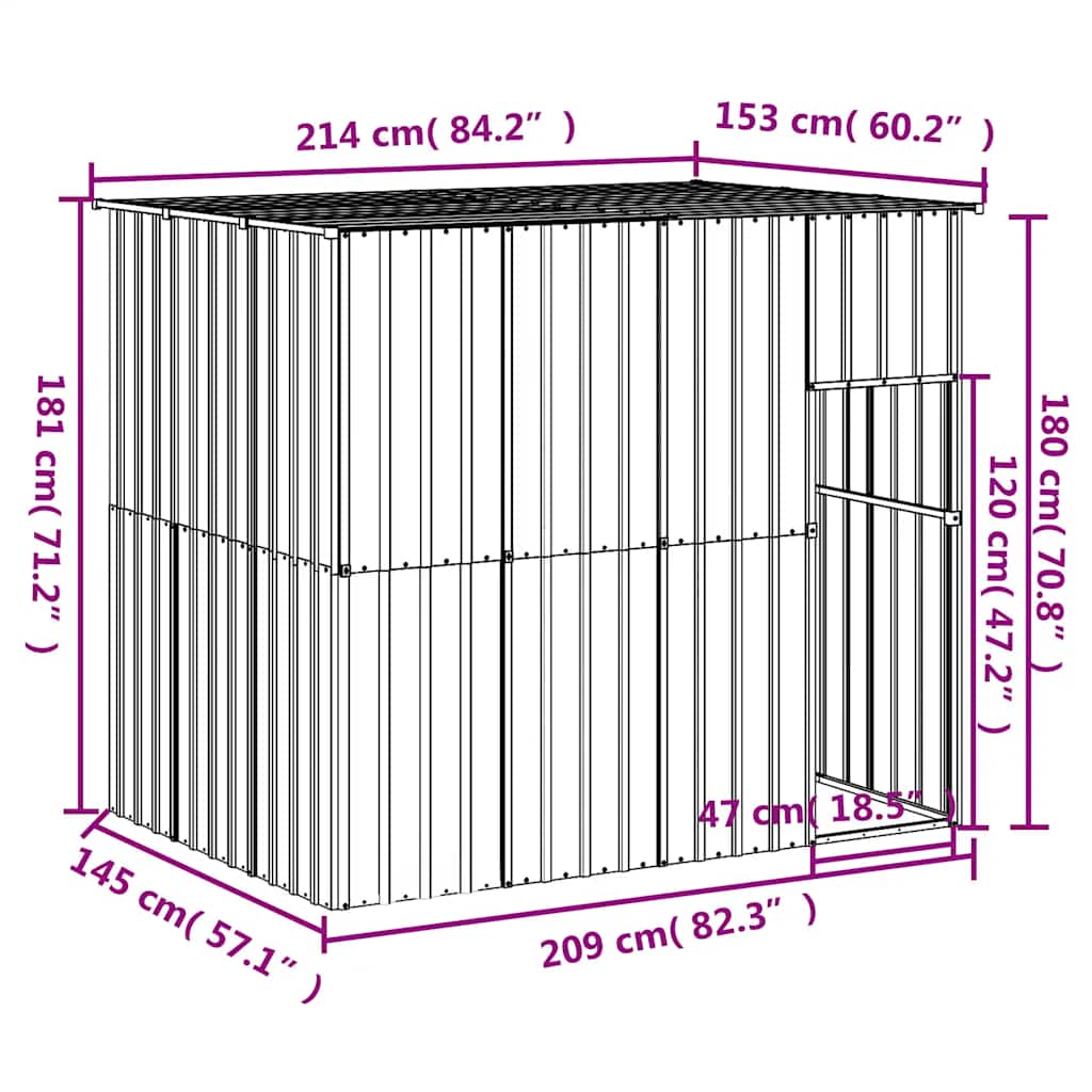 vidaXL Buda dla psa, z dachem, antracytowa, 214x153x181 cm, stal
