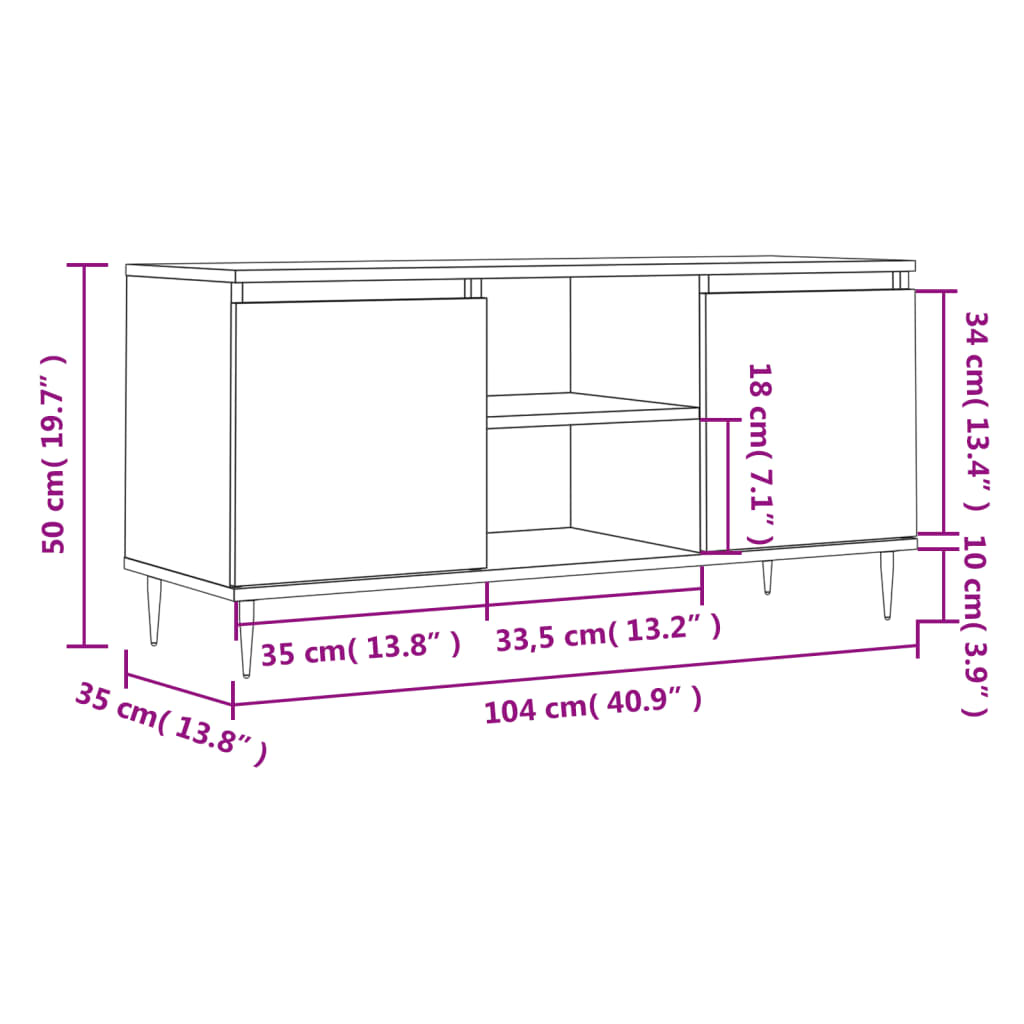 vidaXL Szafka pod telewizor, przydymiony dąb, 104x35x50 cm