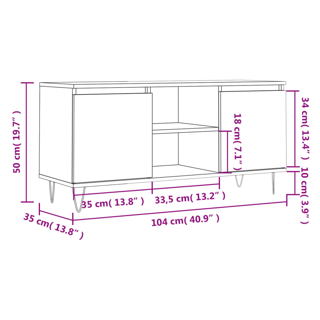 vidaXL Szafka pod telewizor, przydymiony dąb, 104x35x50 cm