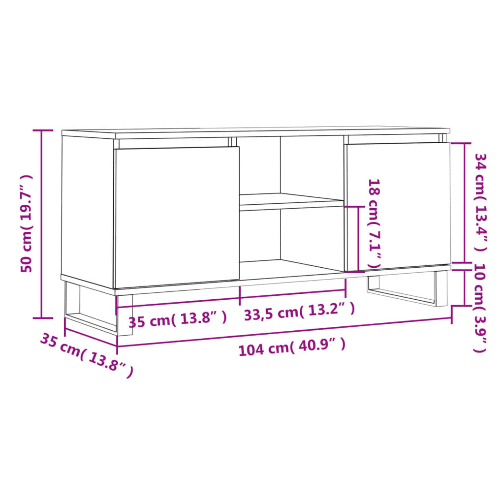 vidaXL Szafka pod telewizor, przydymiony dąb, 104x35x50 cm