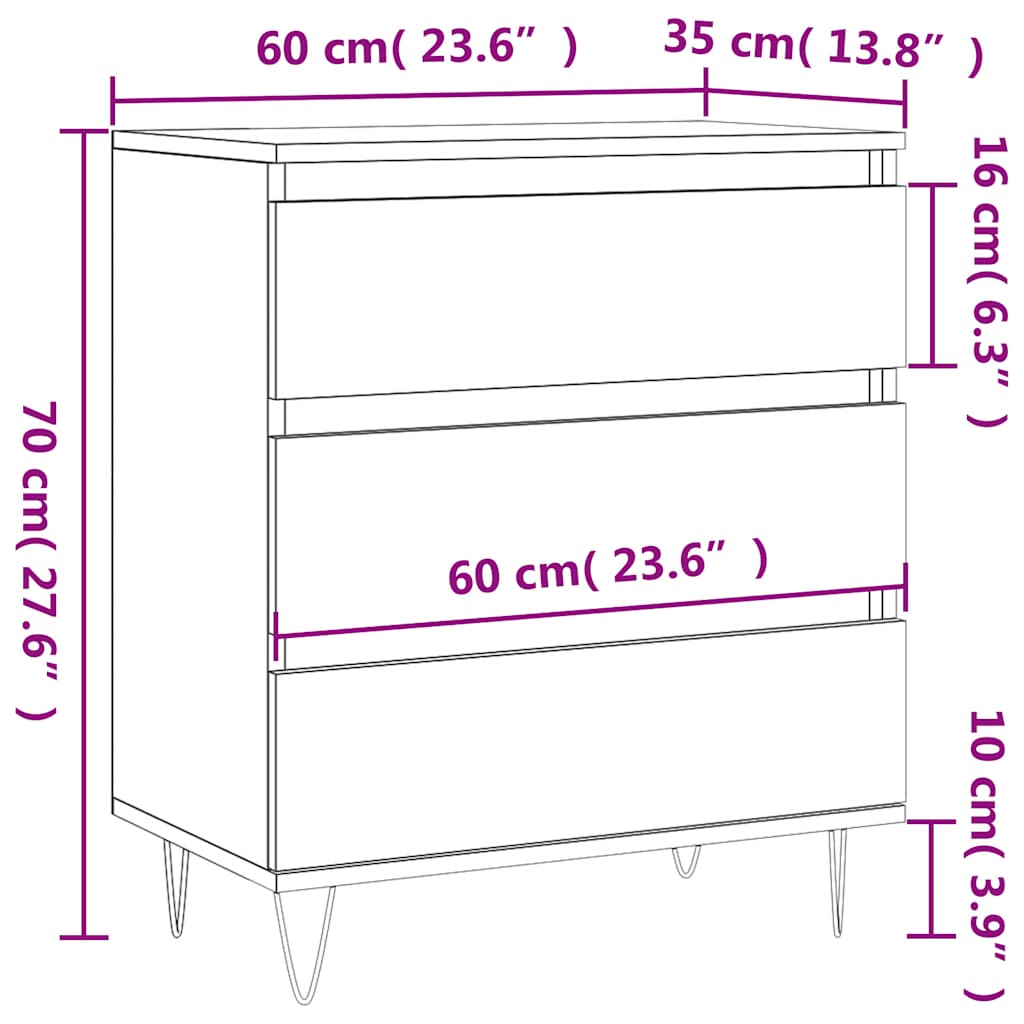 vidaXL Komoda, biała, 60x35x70 cm, materiał drewnopochodny
