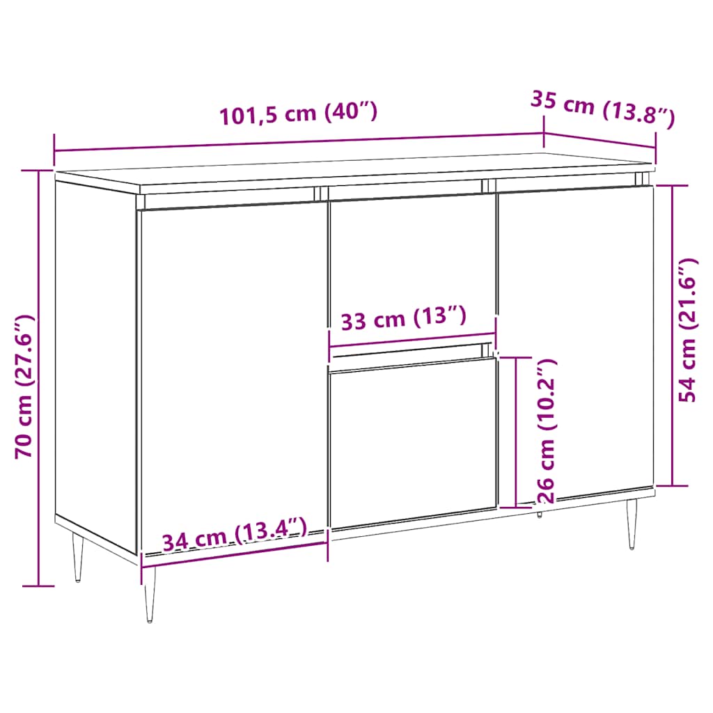 vidaXL Szafka, dąb sonoma, 101,5x35x70 cm, materiał drewnopochodny