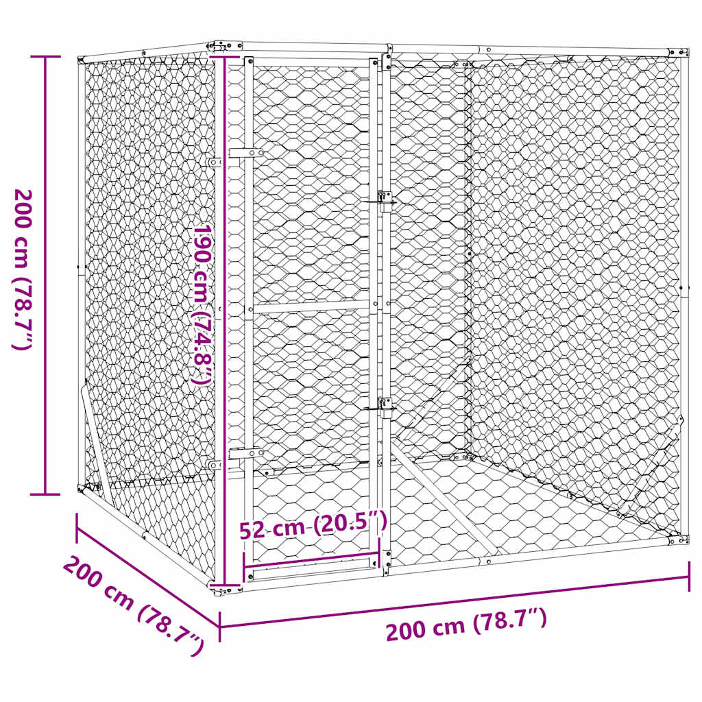vidaXL Kojec zewnętrzny dla psa, 2x2x2 m, stal galwanizowana