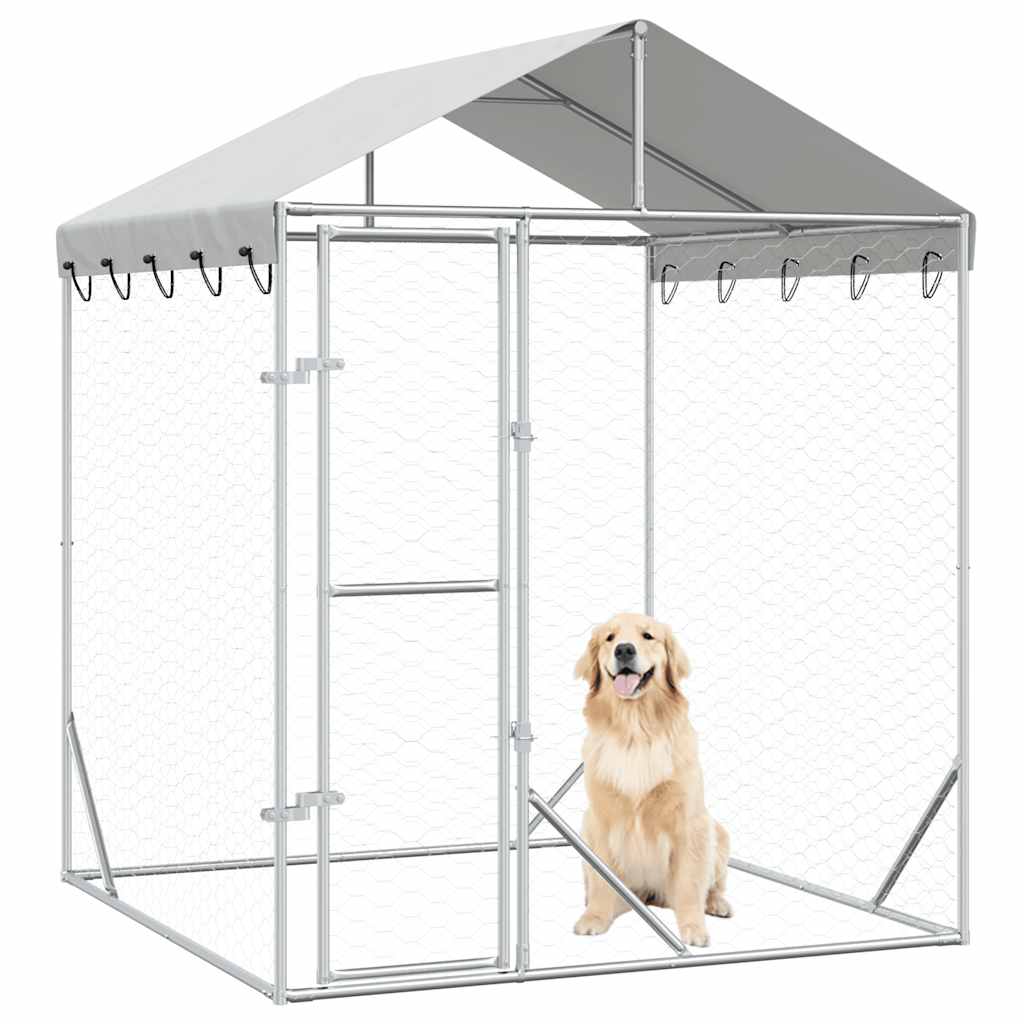 vidaXL Kojec dla psa, z dachem, srebrny, 2x2x2,5 m, stal galwanizowana