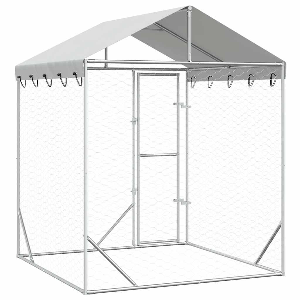 vidaXL Kojec dla psa, z dachem, srebrny, 2x2x2,5 m, stal galwanizowana