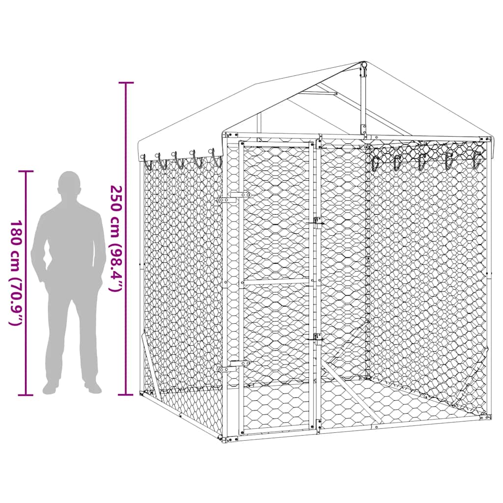 vidaXL Kojec dla psa, z dachem, srebrny, 2x2x2,5 m, stal galwanizowana