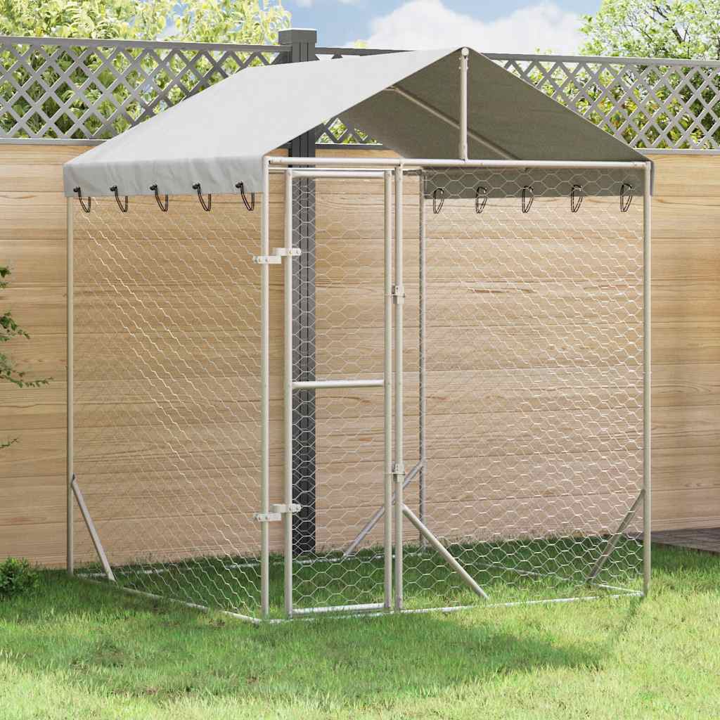 vidaXL Kojec dla psa, z dachem, srebrny, 2x2x2,5 m, stal galwanizowana