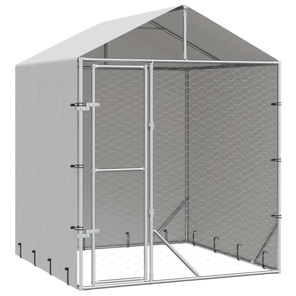 vidaXL Kojec dla psa, z dachem, srebrny, 2x2x2,5 m, stal galwanizowana