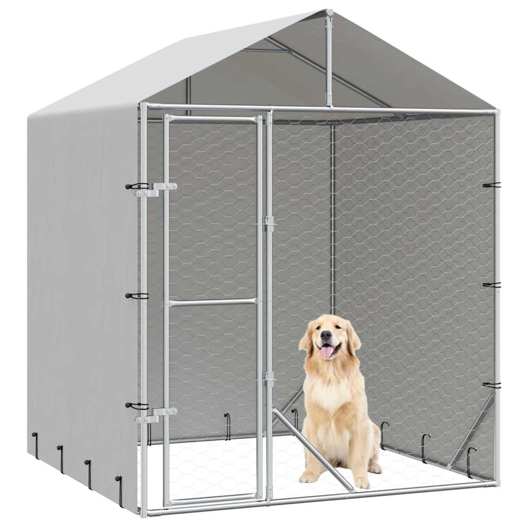 vidaXL Kojec dla psa, z dachem, srebrny, 2x2x2,5 m, stal galwanizowana
