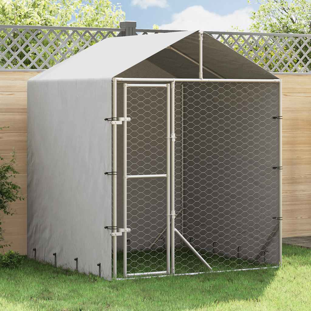 vidaXL Kojec dla psa, z dachem, srebrny, 2x2x2,5 m, stal galwanizowana