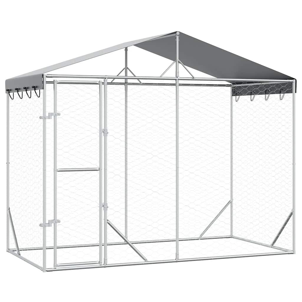 vidaXL Kojec dla psa, z dachem, srebrny, 3x1,5x2,5 m, stal