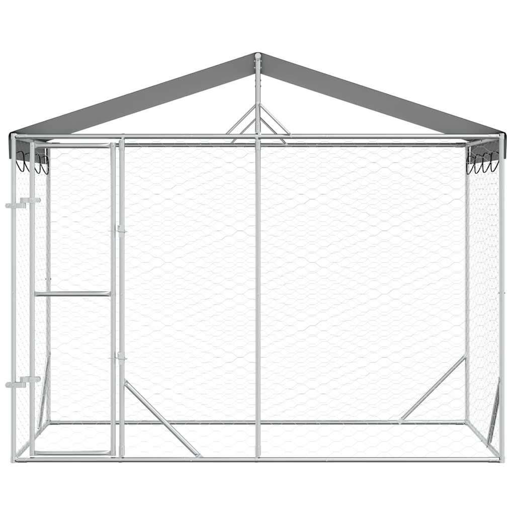 vidaXL Kojec dla psa, z dachem, srebrny, 3x1,5x2,5 m, stal