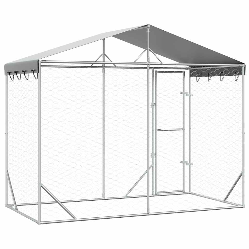 vidaXL Kojec dla psa, z dachem, srebrny, 3x1,5x2,5 m, stal