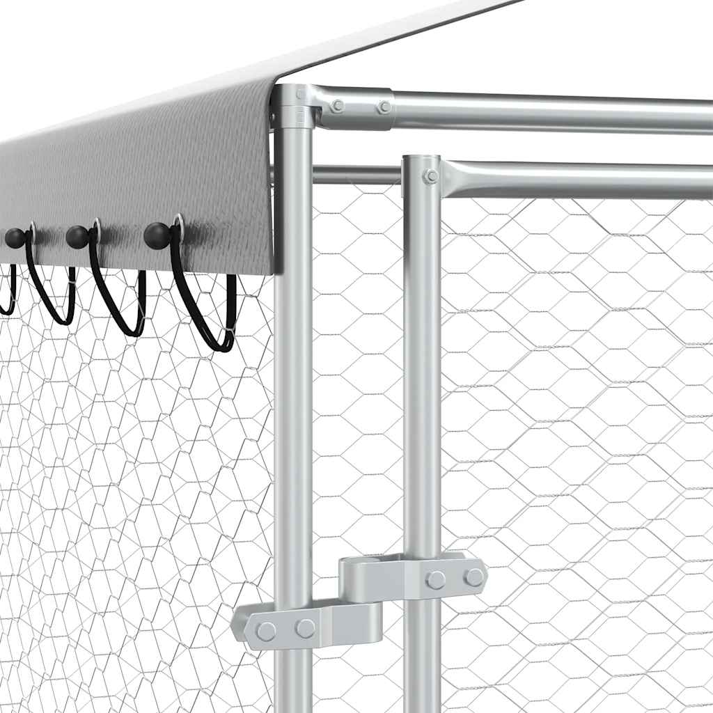 vidaXL Kojec dla psa, z dachem, srebrny, 3x1,5x2,5 m, stal
