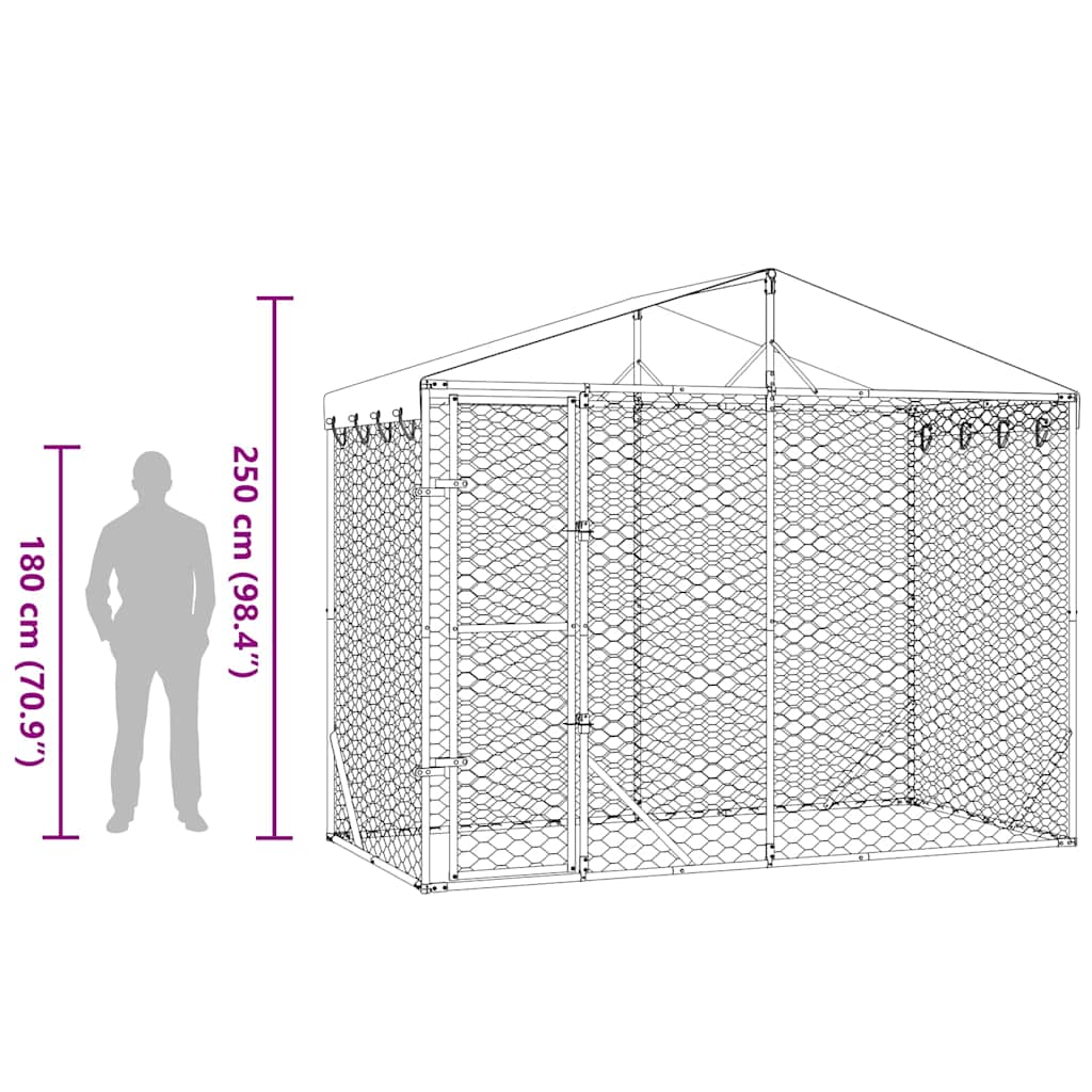 vidaXL Kojec dla psa, z dachem, srebrny, 3x1,5x2,5 m, stal