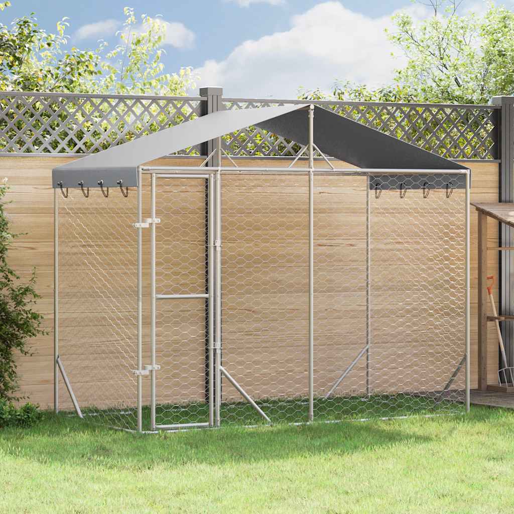 vidaXL Kojec dla psa, z dachem, srebrny, 3x1,5x2,5 m, stal