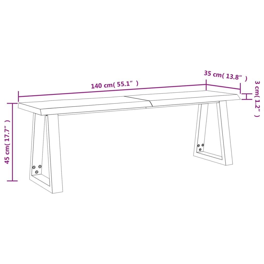 vidaXL Ławka z naturalną krawędzią, 140 cm, lite drewno akacjowe