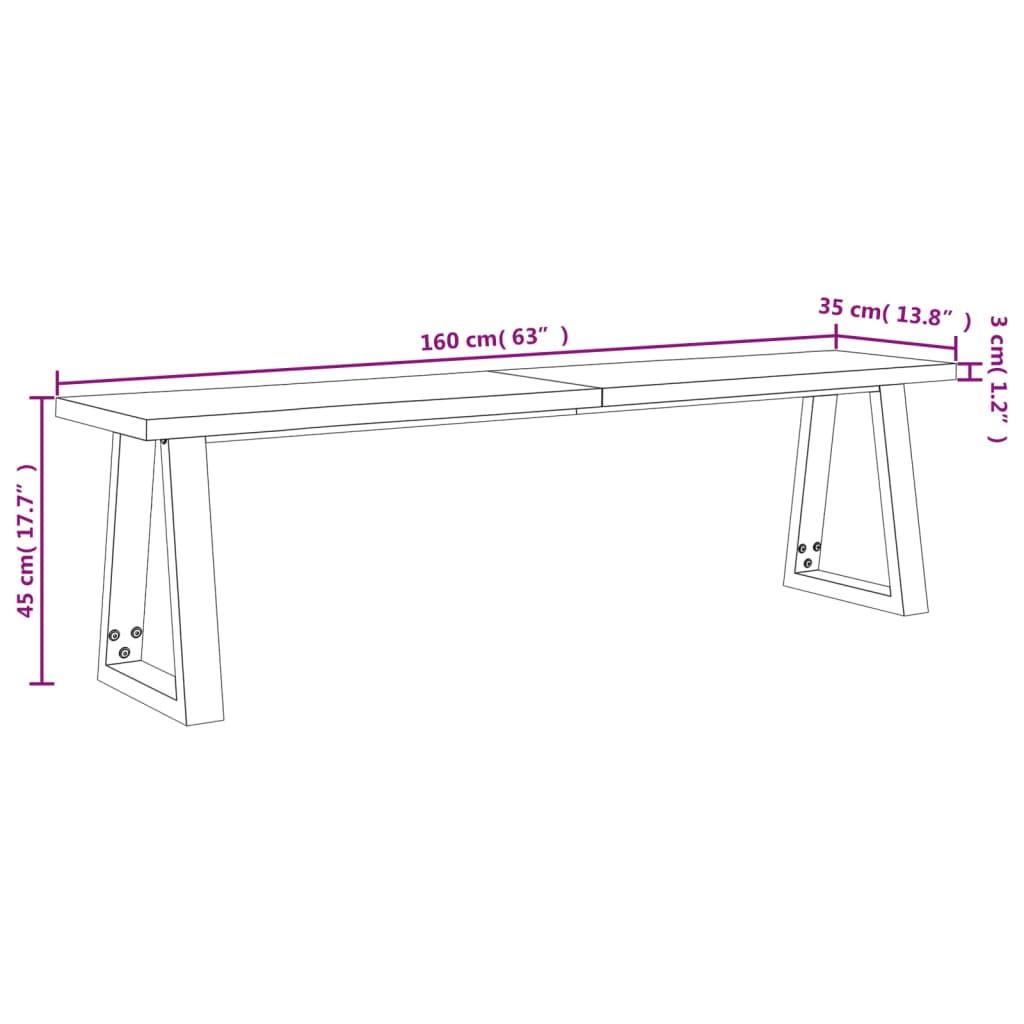 vidaXL Ławka z naturalną krawędzią, 160 cm, lite drewno akacjowe