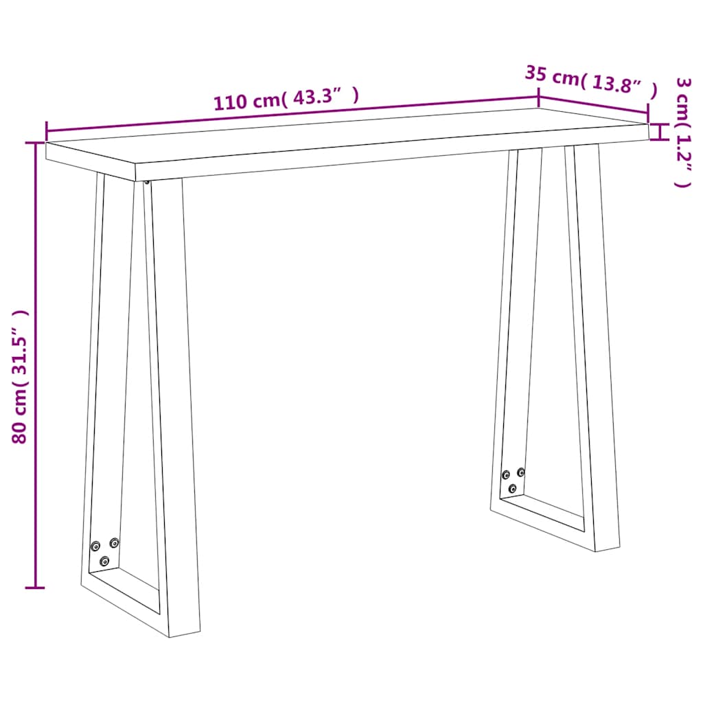vidaXL Stolik konsolowy, 110x35x80 cm, lite drewno akacjowe