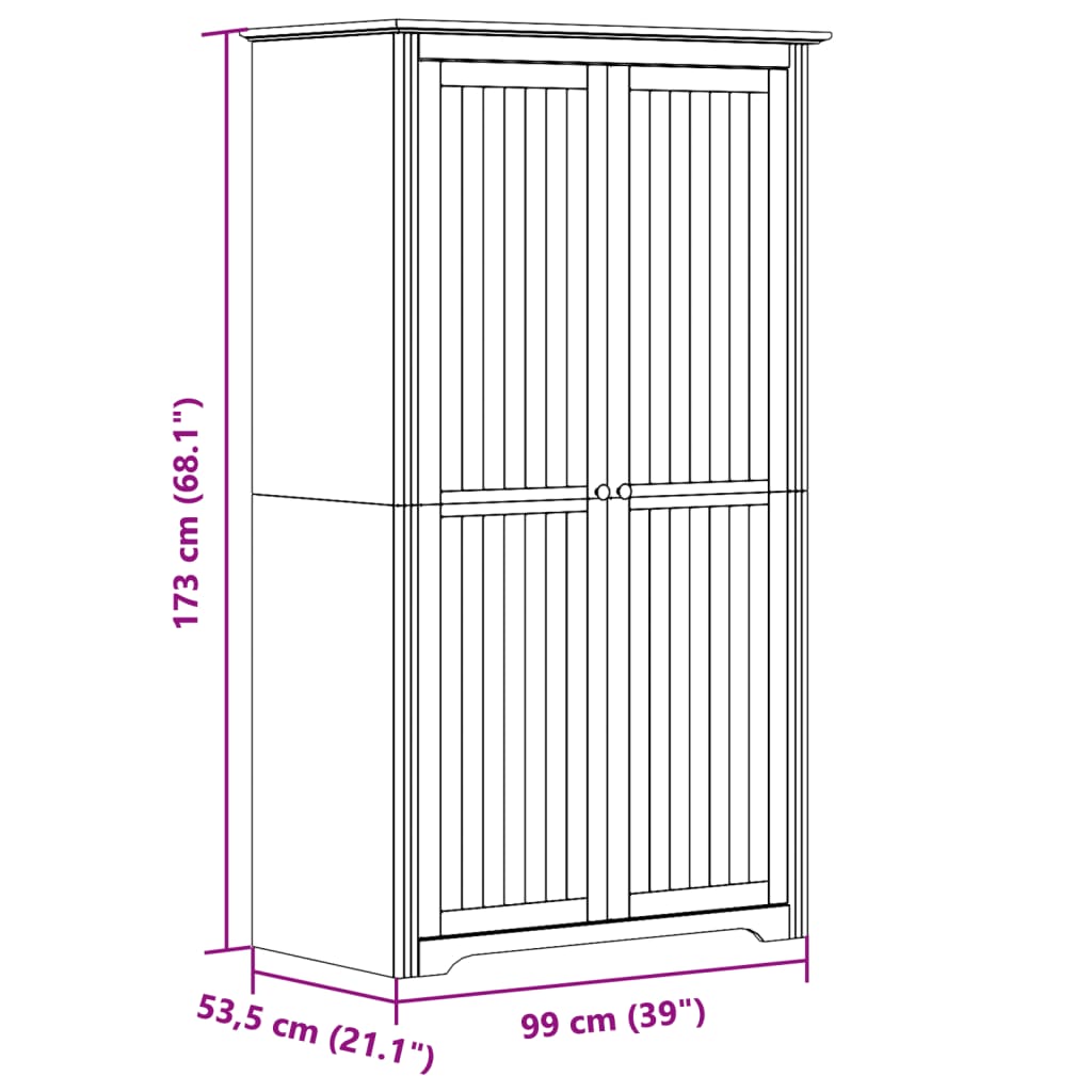vidaXL Szafa BODO, biało-brązowa, 99x53,5x173 cm, lite drewno sosnowe