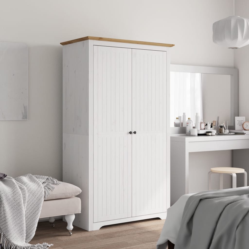 vidaXL Szafa BODO, biało-brązowa, 99x53,5x173 cm, lite drewno sosnowe