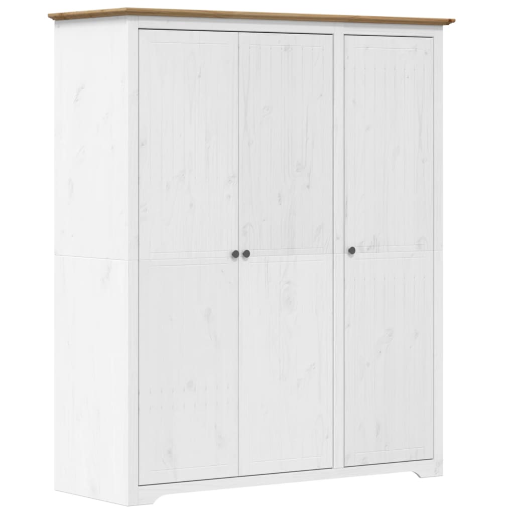 vidaXL Szafa BODO, biało-brązowa, 146x53,5x173 cm, lite drewno sosnowe