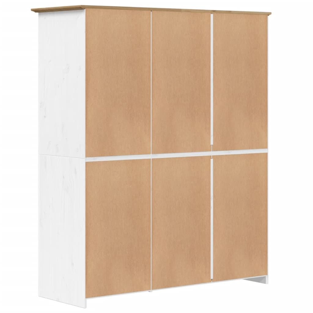 vidaXL Szafa BODO, biało-brązowa, 146x53,5x173 cm, lite drewno sosnowe