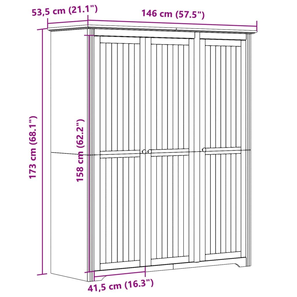 vidaXL Szafa BODO, szara, 146x53,5x173 cm, lite drewno sosnowe