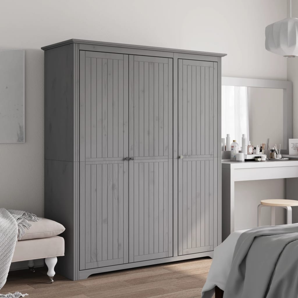 vidaXL Szafa BODO, szara, 146x53,5x173 cm, lite drewno sosnowe