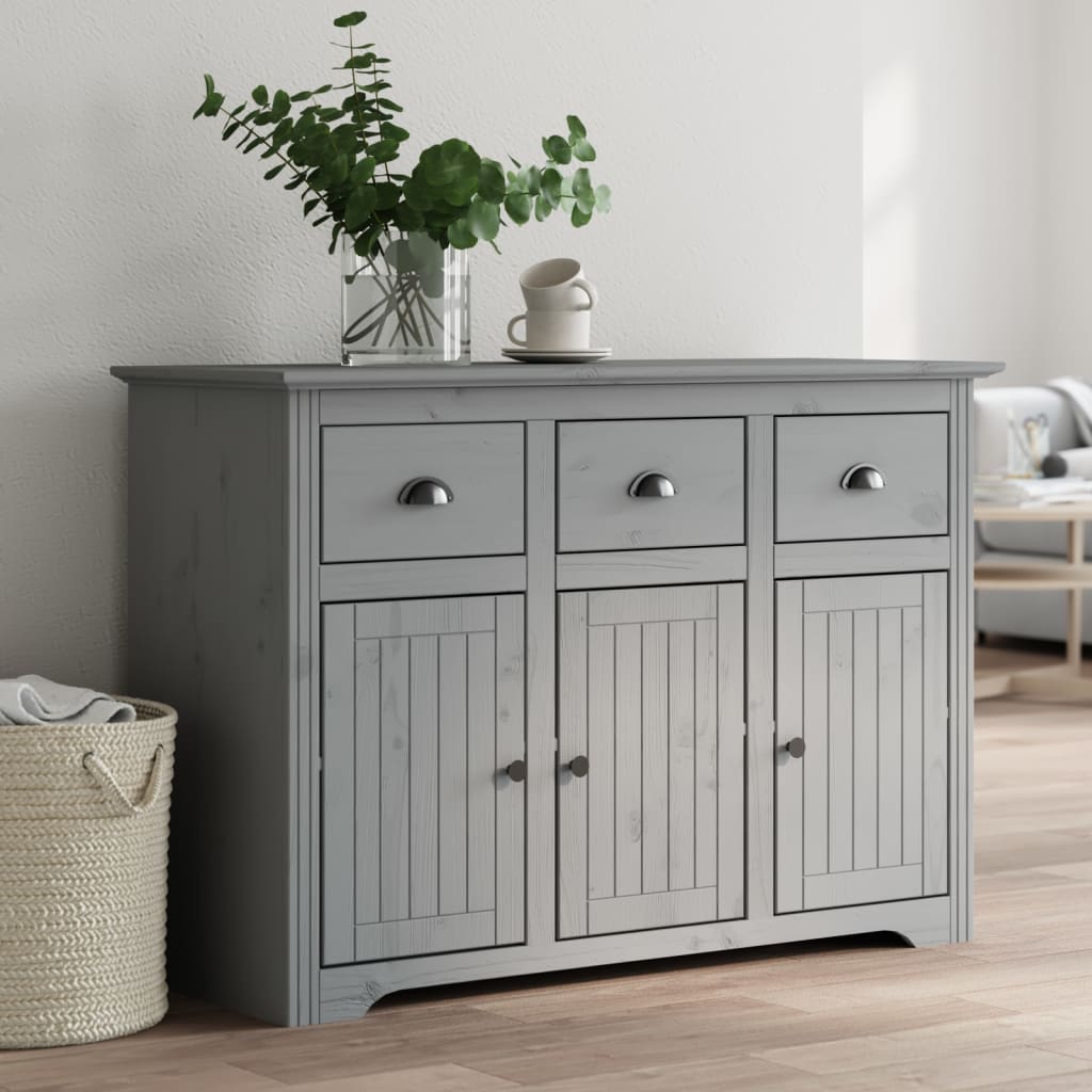 vidaXL Komoda BODO, szara, 115,5x44x80 cm, lite drewno sosnowe