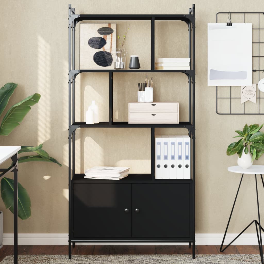 vidaXL Biblioteczka z drzwiczkami, czarna, 76,5x30x154,5 cm