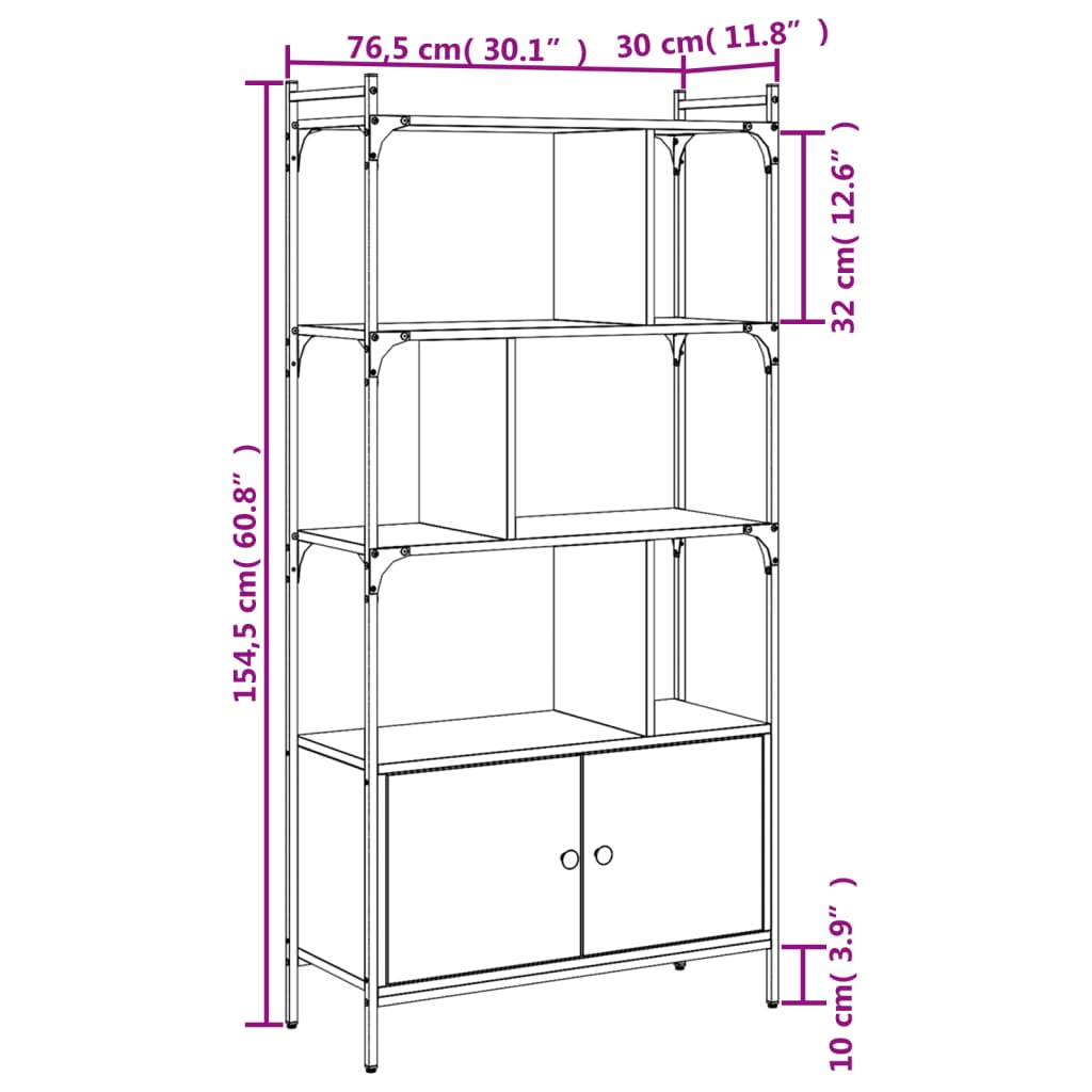 vidaXL Biblioteczka z drzwiczkami, szary dąb sonoma, 76,5x30x154,5 cm