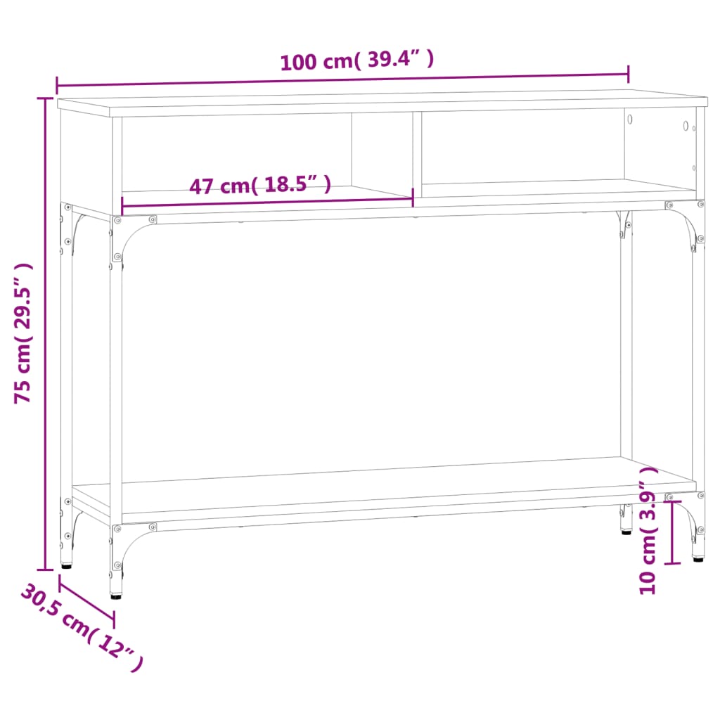 vidaXL Stolik konsolowy, czarny, 100x30,5x75 cm