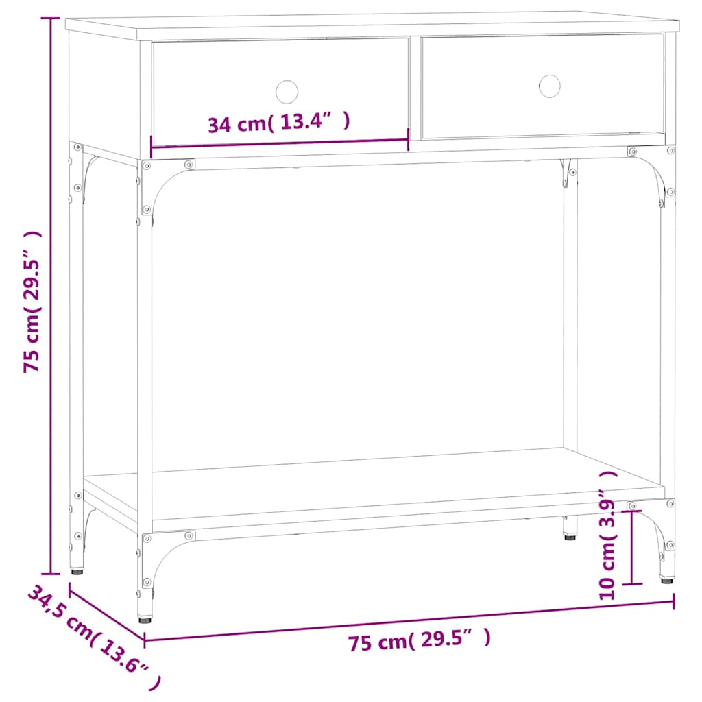 vidaXL Stolik konsolowy, czarny, 75x34,5x75 cm